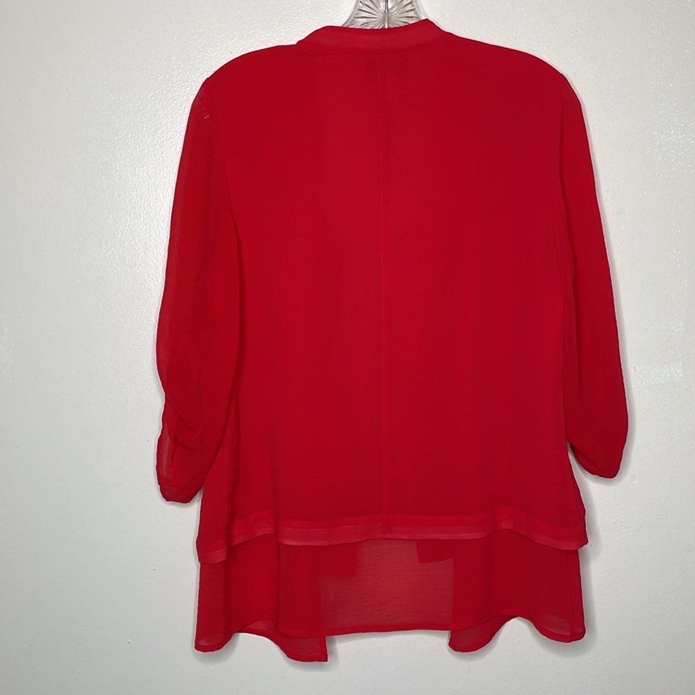 CHICO’S Blazer Jacket Red Layered Lightweight Open Front Zipper Pockets 4 - Picture 13 of 14